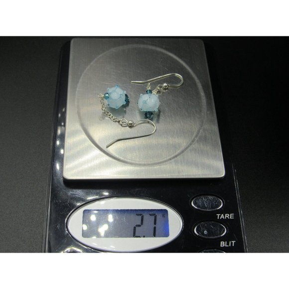 Sterling Silver Long Light Blue Glass Ball Dangle Earrings - Picture 5 of 5